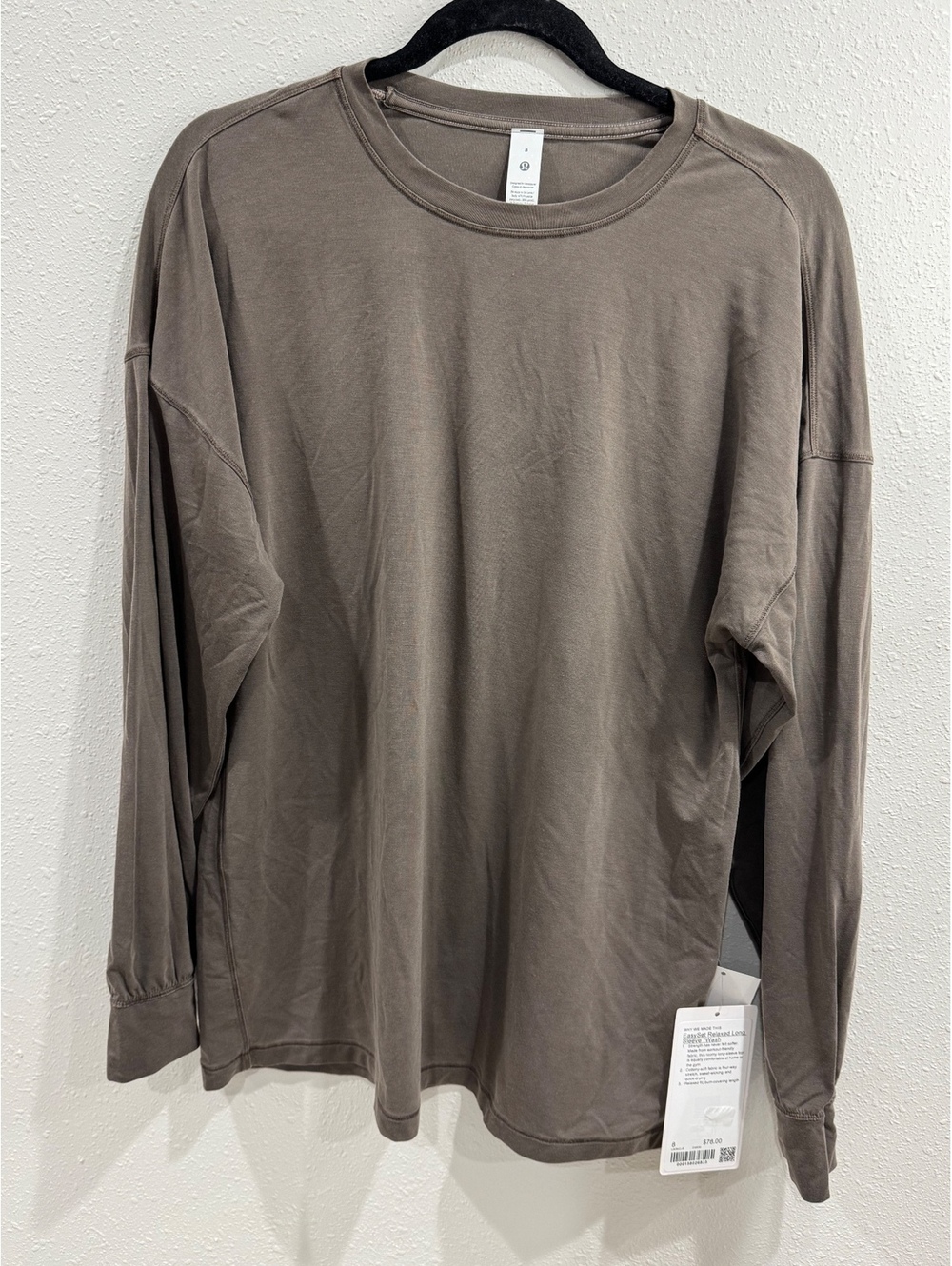 NWT Lululemon Easy Set Relaxed Long Sleeve Wash Size 8 Dilute Wash Twig Brown